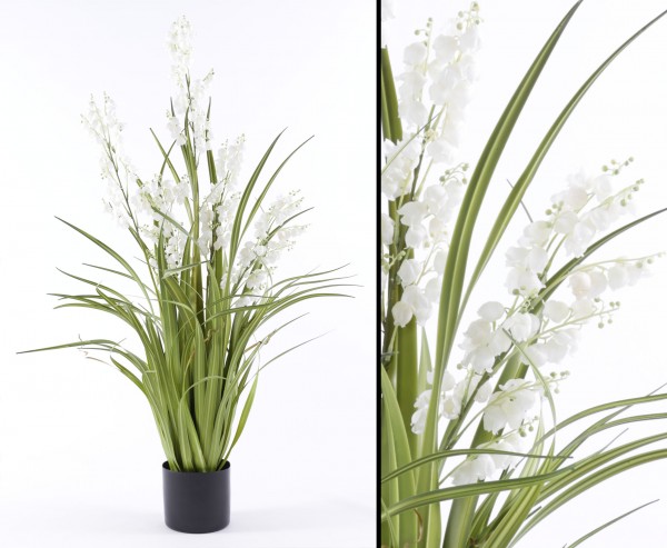 Glocken Kunstblume mit weißen Blüten und Gras im Topf 105cm