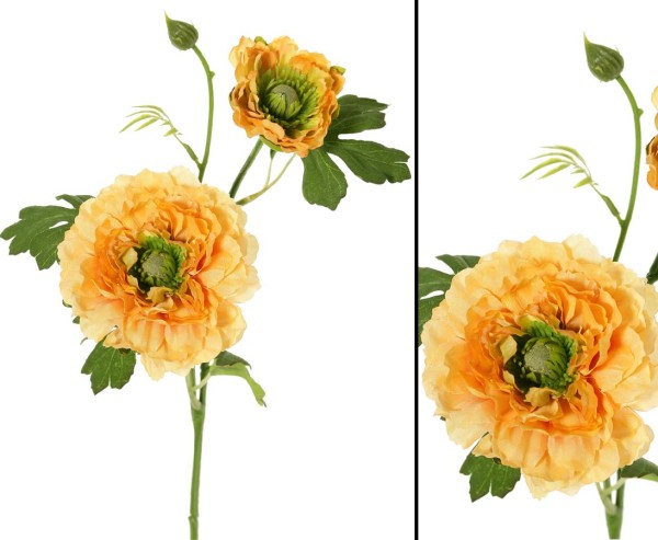 Ranunkel Kunstblume 46cm mit 2 gelblich farbigen Blüten und 1 Knospe
