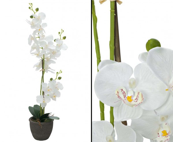 Orchidee künstliche Blume mit weißen Blüten 65cm im Topf