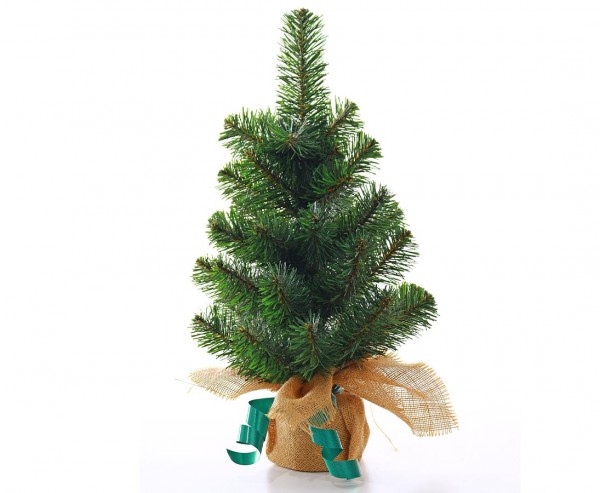 Künstlicher Christbaum klein mit 50cm als Tischdekoration mit Jute-Fuß