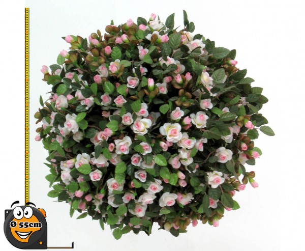 Rosenkugel Kunstpflanze mit rosa-weißen Blüten Durch. 55cm Kern aus EPS Masse