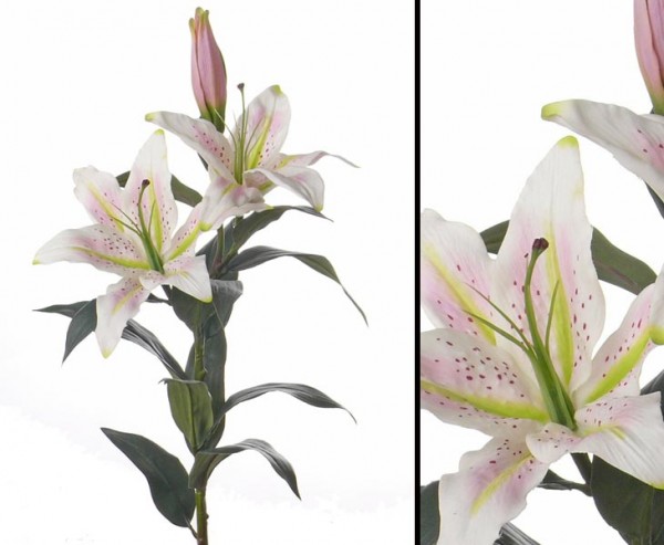 Kunstblume Lilie „Gefühlsecht“ weiß-rosa, Länge 95cm