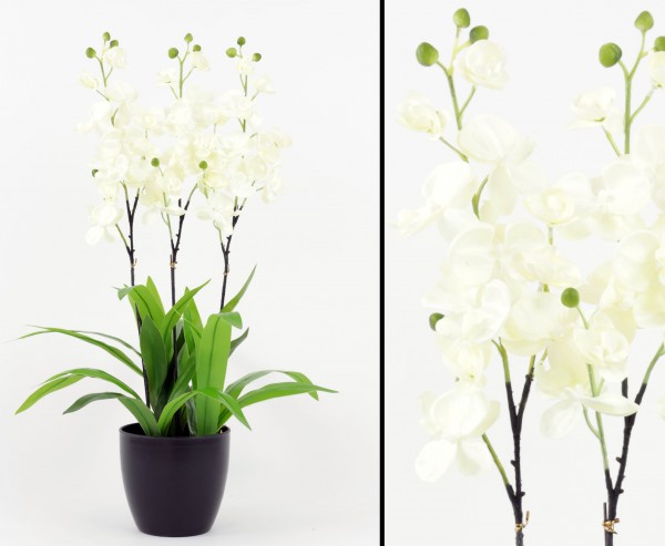 Kunstblume Orchidee weiße Blüte mit Topf 80cm