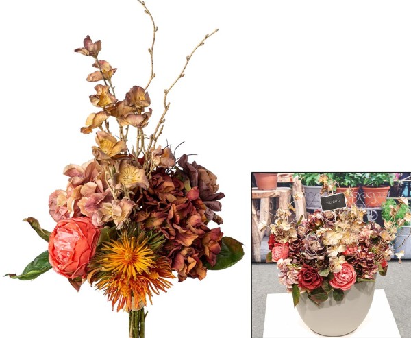 Blumenstrauß Mixbund aus 12 verschiedenen Kunstblumen und Beiwerk 60cm
