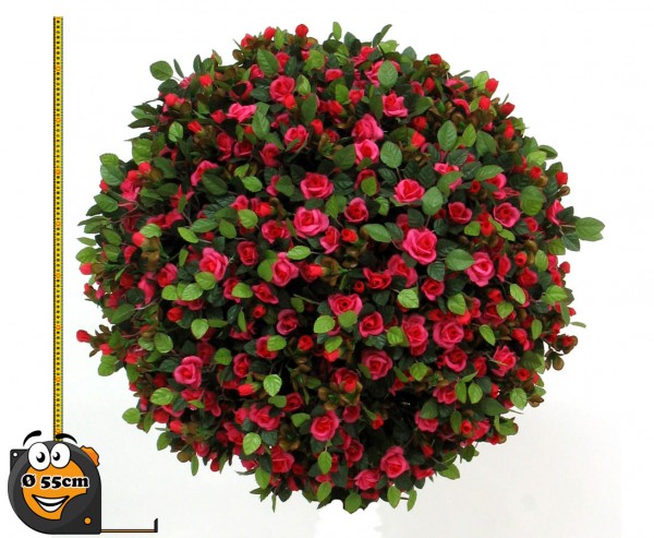 Rosenball Kunstpflanze mit kleinen roten Blüten Durch. 55cm Kern aus EPS Material