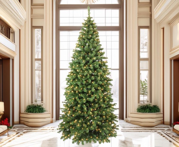 Christbaum künstlich Georgia 340cm mit 600 montierten LEDs warmweiß mit grünen PVC Nadeln in B1