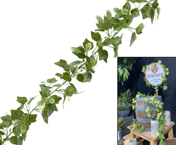 Hopfengirlande 180cm mit 26 künstlichen Dolden und Blätter aus Polyester Material