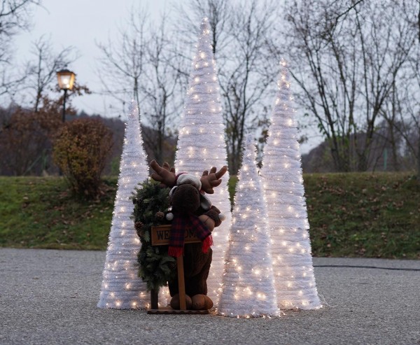 Kegelförmiger künstlicher Tannenbaum weiß mit einer Höhe von 180cm und LEDs