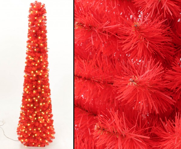 Künstliche rote Christbaum Säule Kasan 180cm, mit 192 LEDs, 392 Zweigspitzen B1