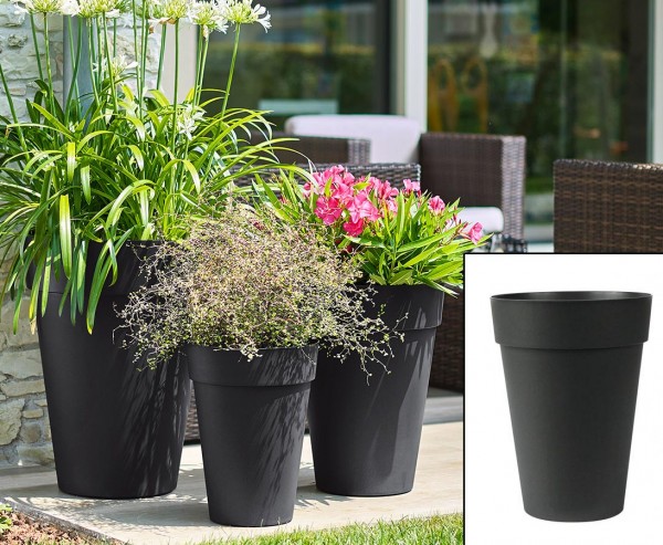 Pflanzgefäß anthrazit 46cm hoch mit Ø 34cm aus PP Material für Begrünungen