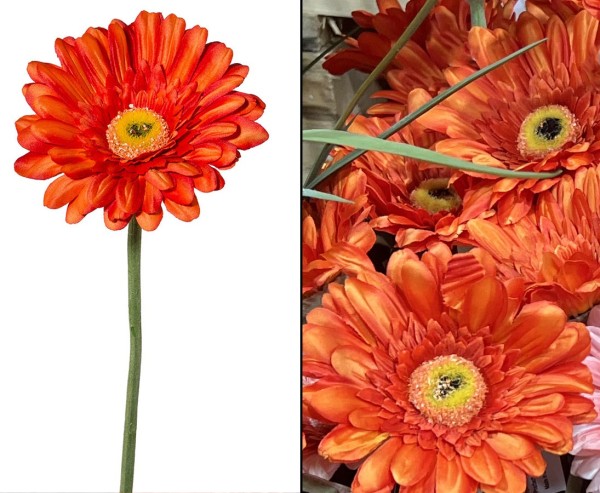 Gerbera Kunstblume 62cm mit orange farbiger Blüte 11cm
