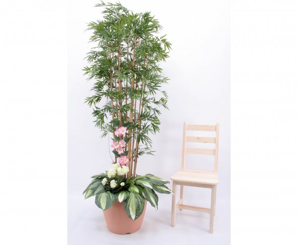 Bambus Kunstpflanzen Arrangement mit weißen Geranien Höhe 210cm