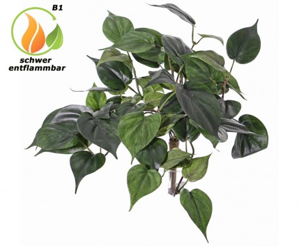 Kunstpflanzen Busch Philodendron grün schwer entflammbar mit 60Blätter 50cm