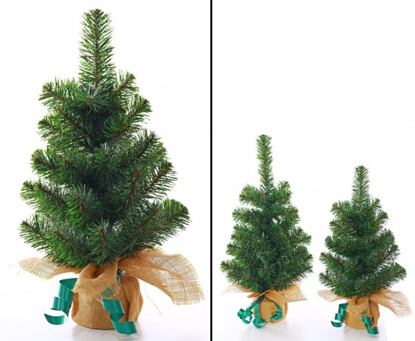 Künstlicher Tannenbaum klein mit 40cm als Tischdekoration mit Jute-Fuß