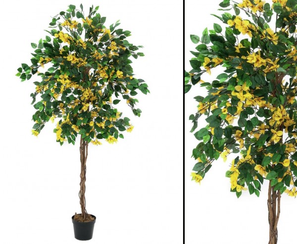Künstlicher Bougainvillea mit gelben Blüten Höhe 150cm mit Zementfuß