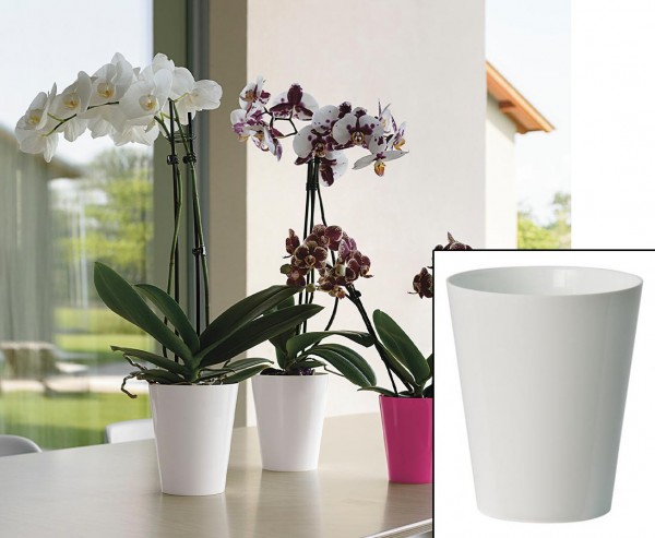 Vase für Kunstblumen weiss mit Höhe 15cm und Durchmesser 12,5cm, aus PP