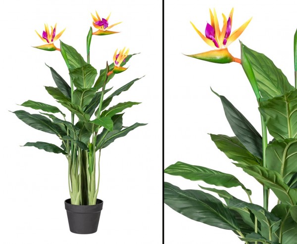 Strelitzie Kunstpflanze 100cm mit 3 Blüten
