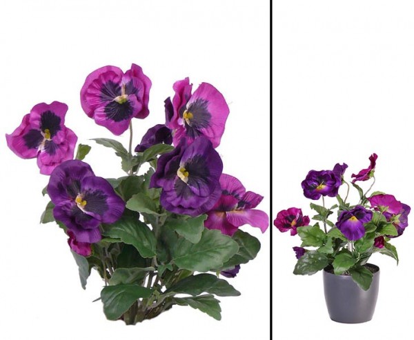Stiefmütterchen Kunstblumen Busch mit 9 violetten Blüten und Höhe 33cm
