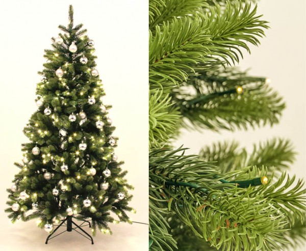 Spritzguss Christbaum mit LED Beleuchtung und silbernen Kugeln B1 Höhe 150cm