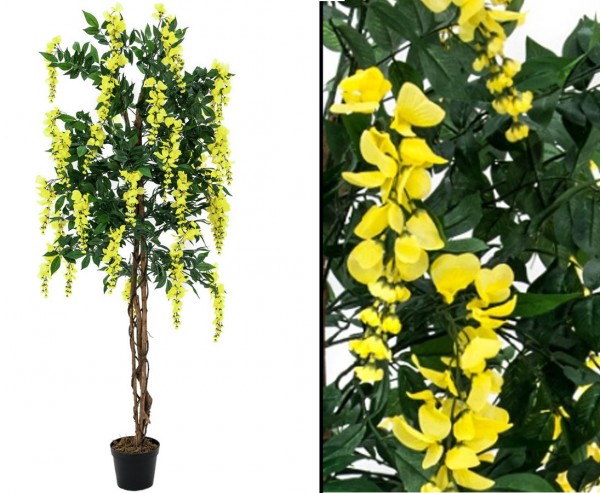 Goldregen Kunstbaum mit gelben Blüten Höhe 150cm mit Zementfuß