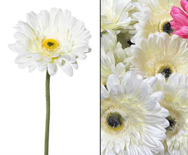 Gerbera Kunstblume 62cm mit weiß farbiger Blüte 11cm