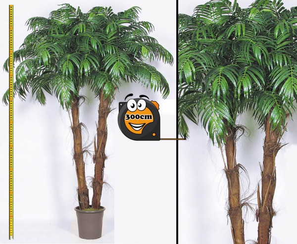 Kunstpalme Areca mit 2 Stämmen umhüllt mit echtem Palmfaser Material Höhe 300cm