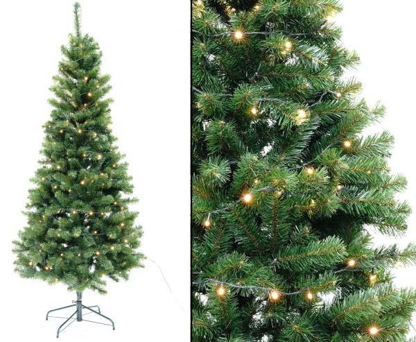 Weihnachtsbaum 210cm Georgia slim 605 Zweige mit PVC Nadeln aus B1 und LED Beleuchtung