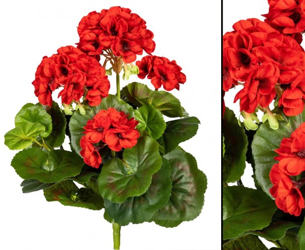 Geranie Kunstblume mit 5 roten Blüten 32cm hoch und 30 Blättern