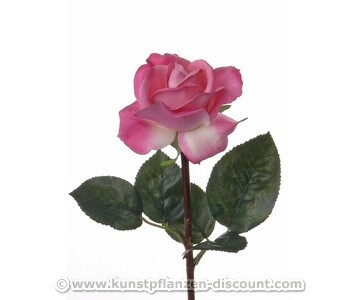 Kunstliche Rose mit real Touch Effekt mit rosa/weißer Blüte, 35cm