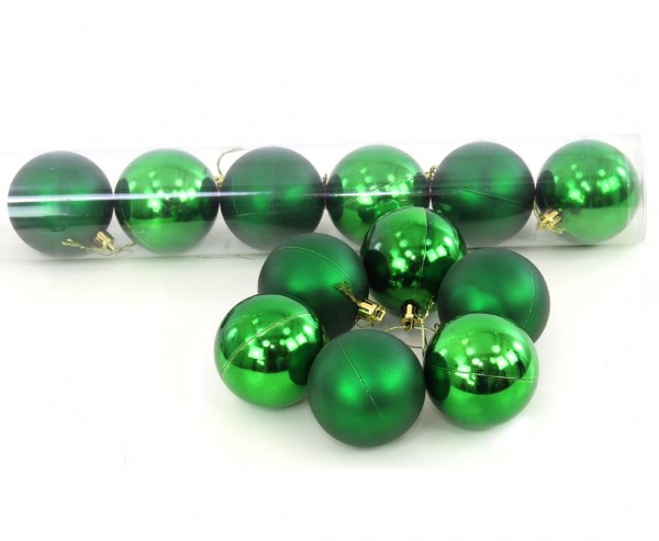 Christbaumkugeln 12er Set Kunststoff in smaragdgrün mit 6cm matt und glänzend sortiert