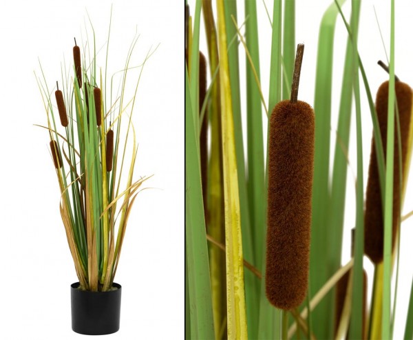 Schilfrohr Kunstpflanze mit 7 braunen Rohrkolben 90cm hoch