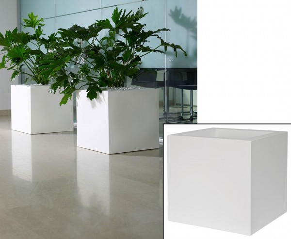 Übertopf Kube weiß 30x30cm mit integrierten Rollen zum Schieben