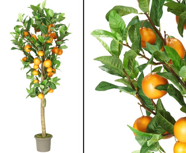 Orangen Kunstbaum 150cm mit 28 Früchte und Naturstamm