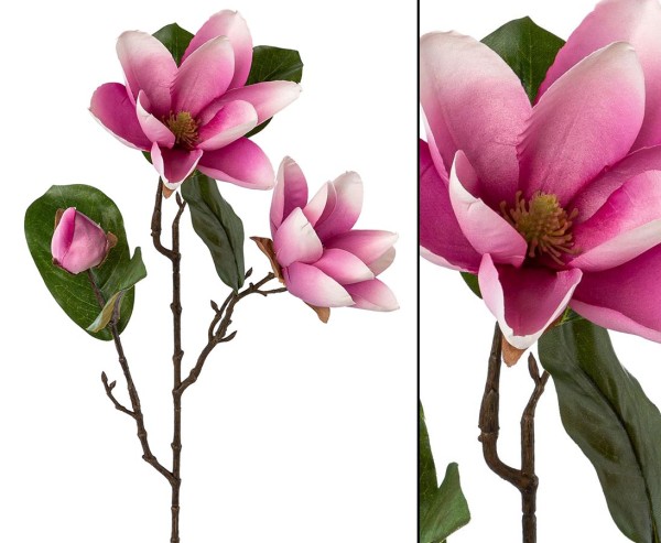 Magnolie Kunstblume 70cm mit violett-weiß farbigen Blüten