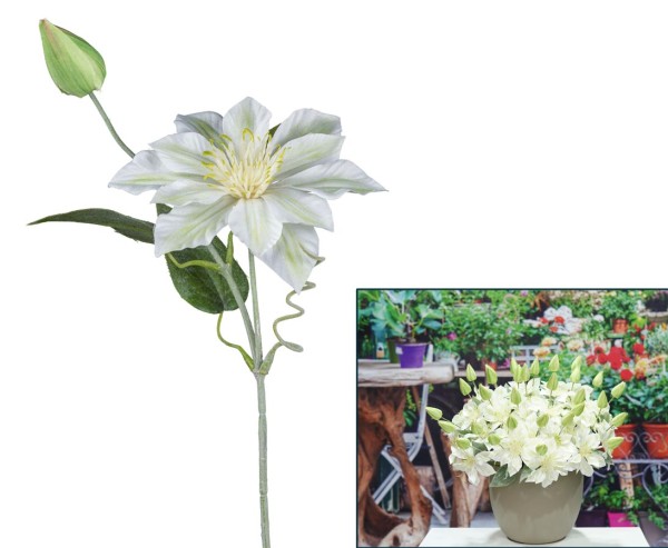 Clematis Kunstblume 46cm mit weiß farbiger Blüte und Knospe