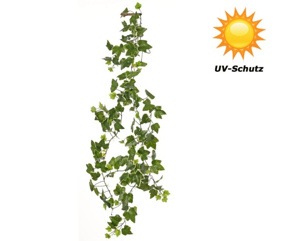 Efeugirlande 205cm mit 145 künstlichen grünfarbigen außen weißen Blättern UV-Beständig