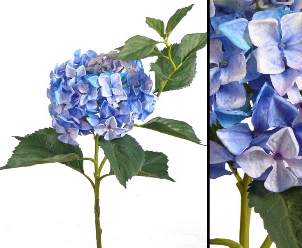 Hortensie Kunstblume mit blau weißer Blütenkrone, 105cm