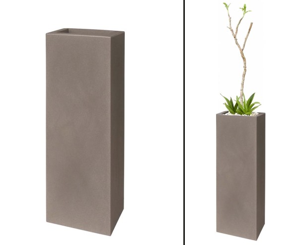 Kube Pflanzensäule "Tower" mit 30x30cm und einer Höhe von 90cm Zementfarbig aus Kunststoff