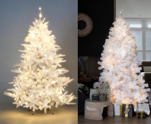 Künstlicher Weihnachtsbaum weiß mit LED Lichterkette, Höhe 150cm
