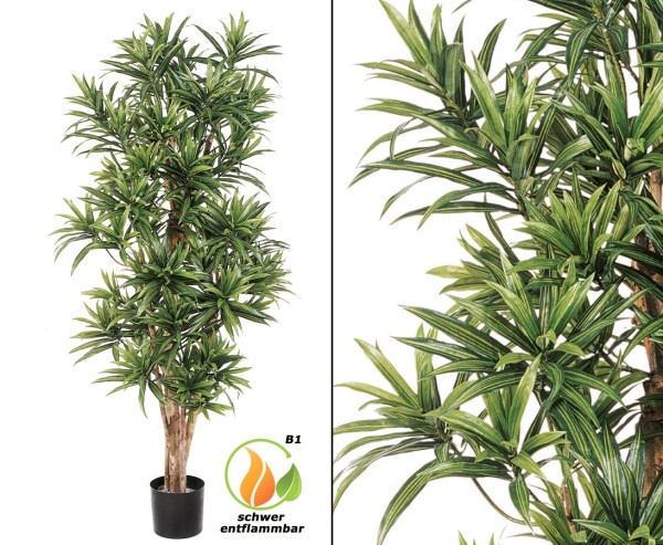 Künstlicher Dracaena Baum 180cm mit 1970 Blätter schwer entflammbar und Echtholzstämmen