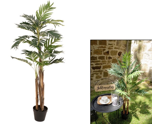 Areca Palme 110cm künstlich mit 3 Stämme verkleidet mit Palmfaser im Topf