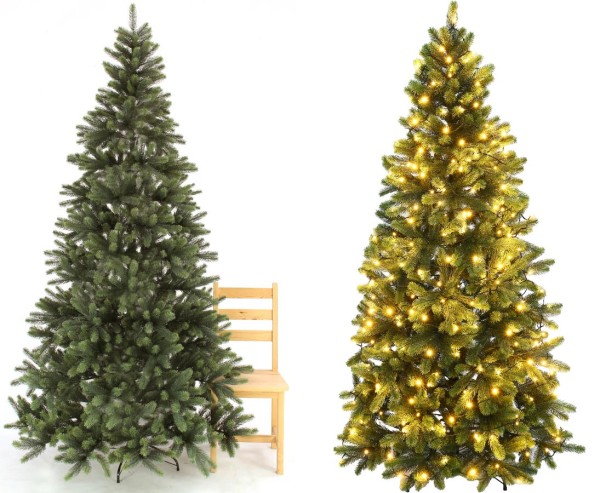 Weihnachtsbaum künstlich 240cm mit LED Beleuchtung und 1646 Tips PE Nadelzweige in B1
