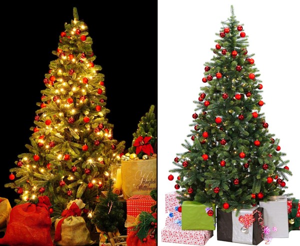 Spritzguss Christbaum mit LED Beleuchtung und roten Kugeln, 498 Tips B1, Höhe 150cm