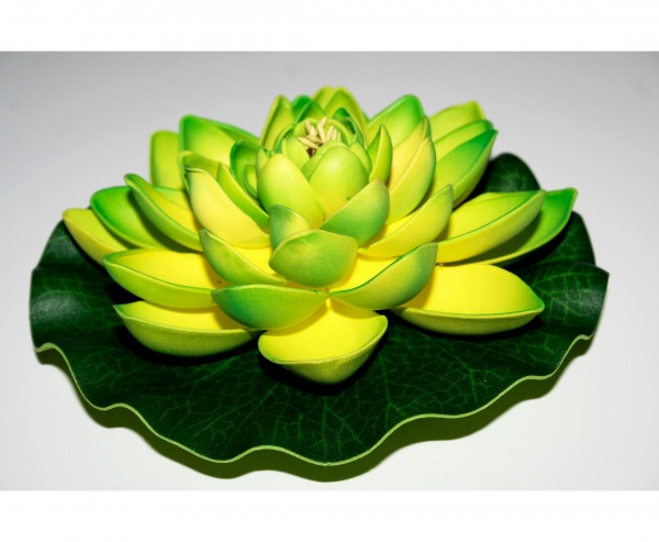 Kunstblume Seerose mit grün gelben Blättern Durch. 17,5cm, Schaumstoff Material