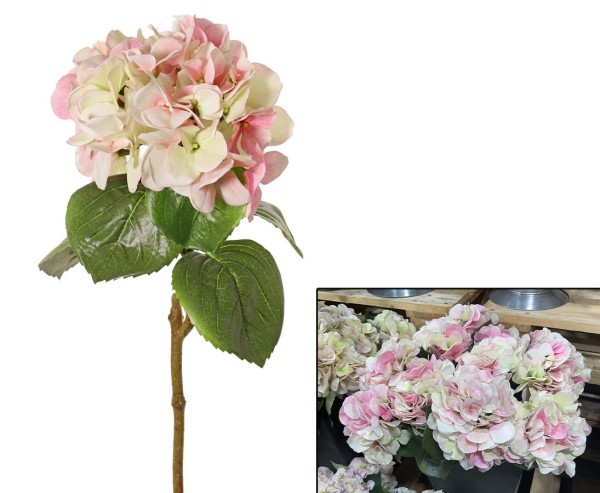 Hortensien Kunstblume 60cm mit rosa creme farbiger 18cm breiter Blüte