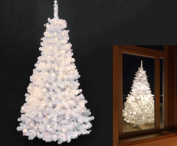 Weißer Tannenbaum 150cm Georgia mit 96 LED-Lampen montiert und 344 Zweispitzen mit PVC Nadeln