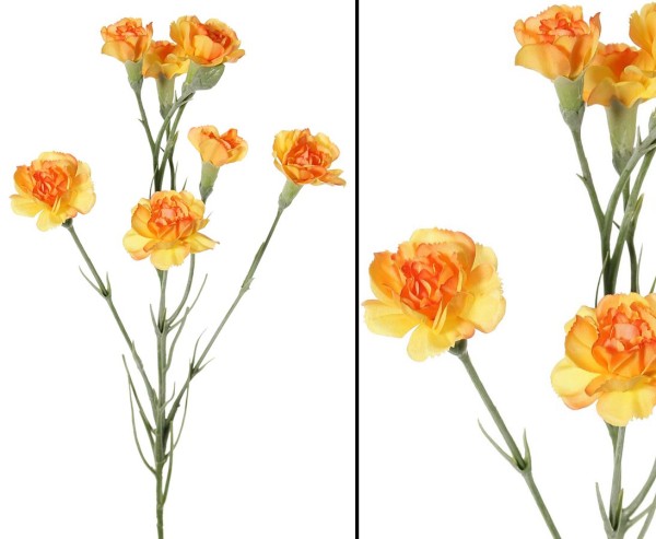 Nelken Kunstblume Dianthus 63cm mit orange gelbfarbigen 7 Blüten