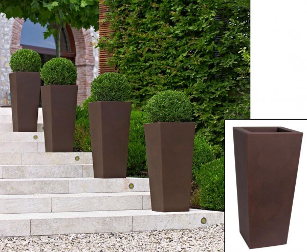 Übertopf 75cm hoch Rost farbig mit 35x35cm und Innenwanne