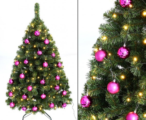 Tannenbaum "Maria" mit 24 Lila Kugeln und Beleuchtung Höhe 150cm B1