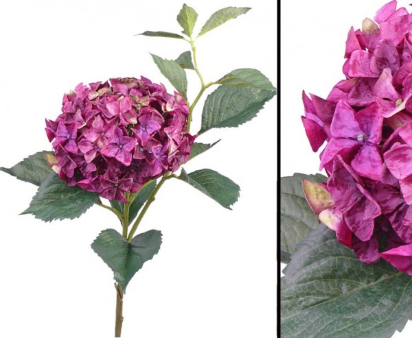 Hortensien Kunstblume mit 105cm, violett rosafarbiger Blütenkrone